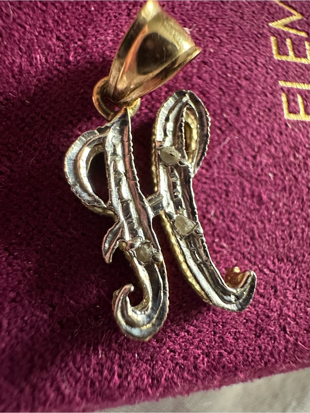 10k 3D Two-Tone Script 'H' Initial Pendant Charm